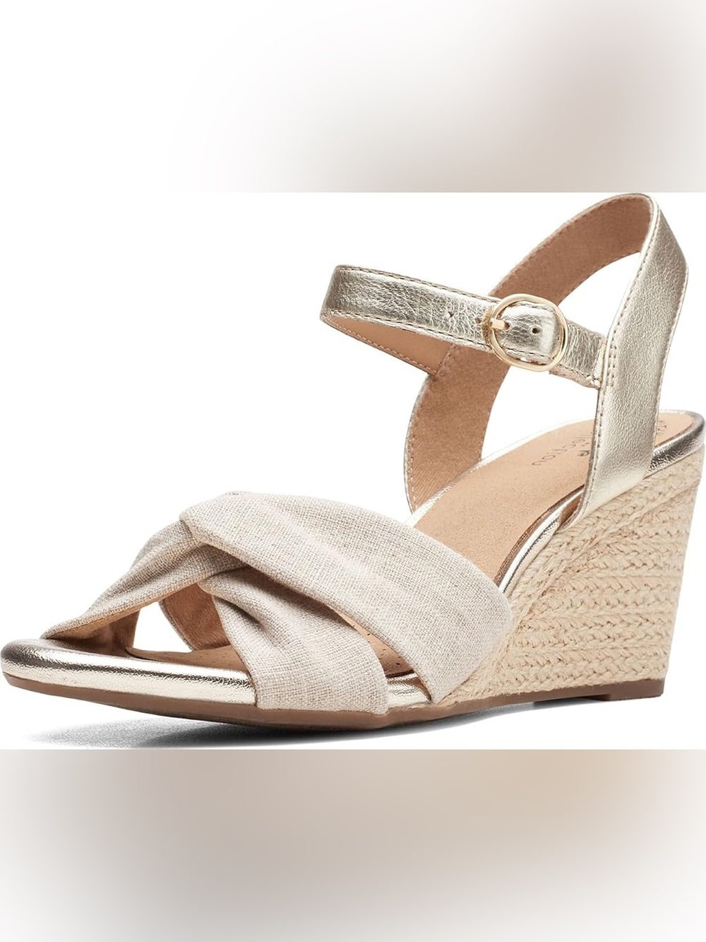 NEW!! Women’s Clarks Margee Beth Natural Wedge Ankle Strap Sandal Size 11W